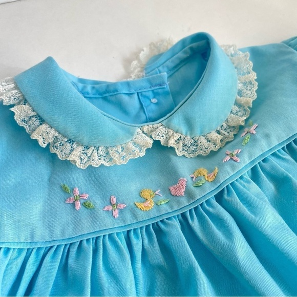 Vintage 80s Baby Clothes Dresses Diaper Cover Bloomers 3 6 Months Girls Blue - Picture 6 of 12